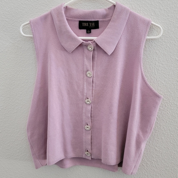 Lilac rhinestone Button up sweater vest - Picture 1 of 4